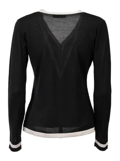 Max Mara V-neck Button-down Sweater With Contrasting Trim In Black