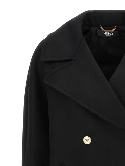 Shop Versace Double-breasted Coat In Black