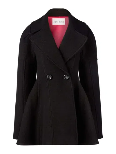 Nina Ricci Cinched Waist Coat In Wool In Black