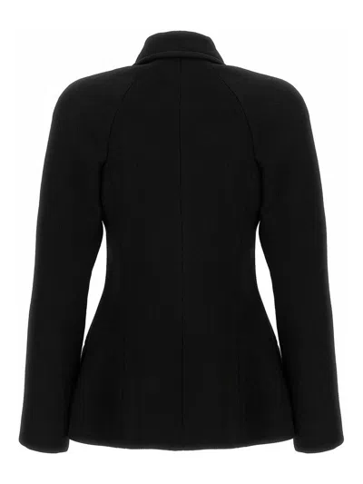 Shop Versace Crepe Double-breasted Jacket In Black