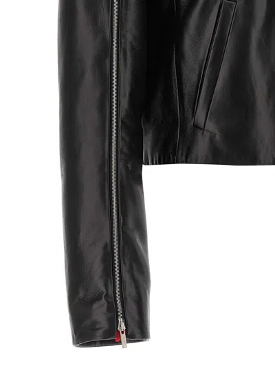 Ferragamo Short Leather Jacket With Collar And Zipper In Black