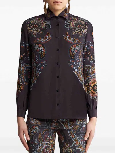 Etro Paisley-print Silk Shirt In Black  