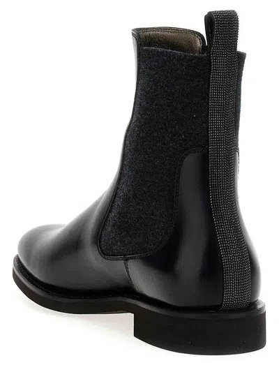 Shop Brunello Cucinelli Leather Ankle Boots In Black