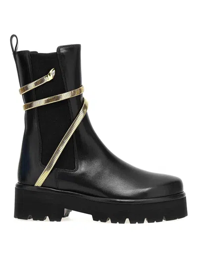 René Caovilla Cleo Leather Snake-wrap Chelsea Booties In Black