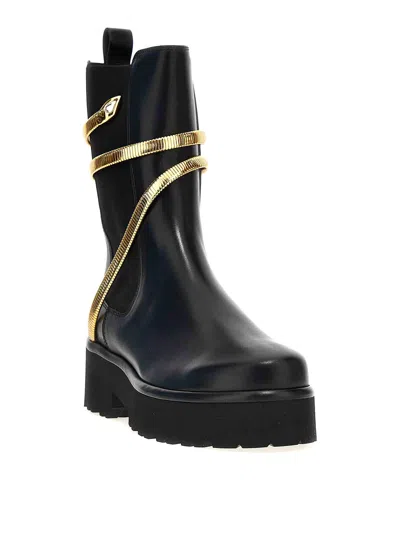 René Caovilla Cleo Leather Snake-wrap Chelsea Booties In Black