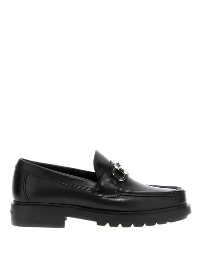Ferragamo Elegant Douglas Loafers With Iconic Embellishment In Black