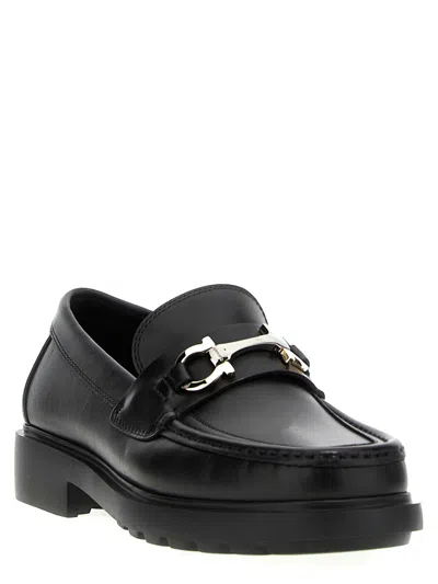 Ferragamo Elegant Douglas Loafers With Iconic Embellishment In Black