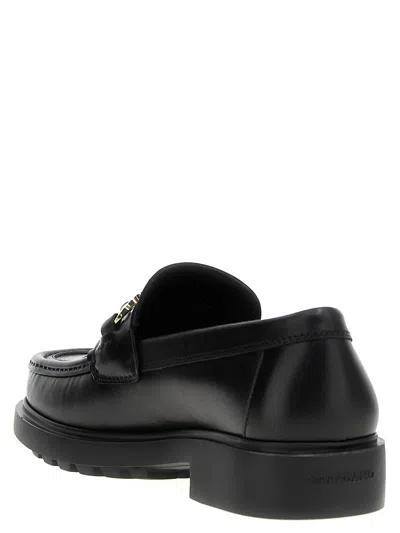 Ferragamo Elegant Douglas Loafers With Iconic Embellishment In Black