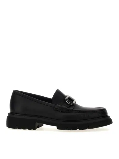 Ferragamo Chunky Sole Loafers With Metal Buckle Detail In Black