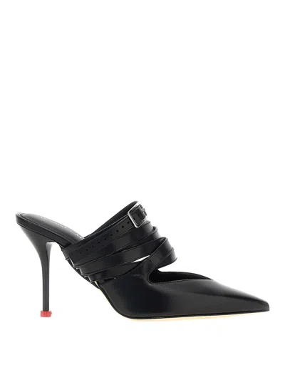 Alexander Mcqueen Stiletto Heel Strappy Leather Mules In Black