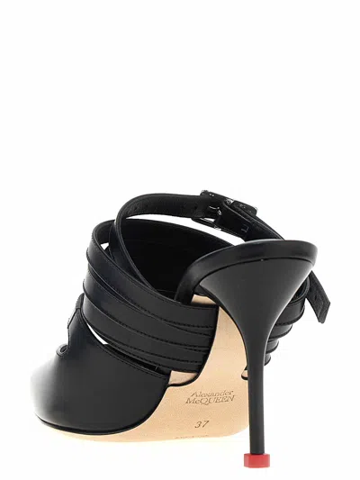 Alexander Mcqueen Stiletto Heel Strappy Leather Mules In Black