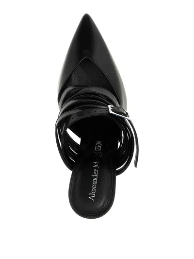 Alexander Mcqueen Stiletto Heel Strappy Leather Mules In Black