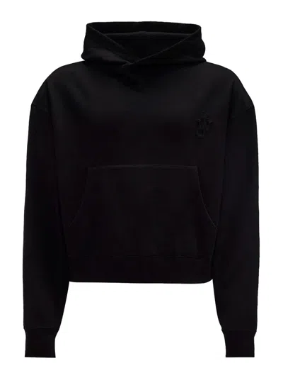 Jw Anderson Logo-embroidered Organic Cotton Hoodie In Black