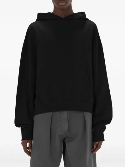 Jw Anderson Logo-embroidered Organic Cotton Hoodie In Black