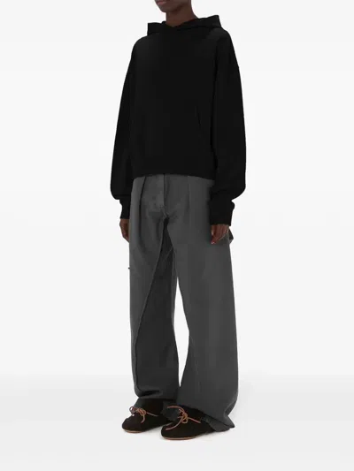 Jw Anderson Logo-embroidered Organic Cotton Hoodie In Black