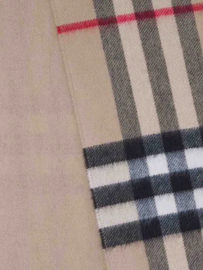 Shop Burberry Check Motif Cashmere Scarf In Beige