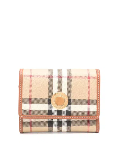 Burberry Lancaster Check Pattern Foldable Wallet In Beige