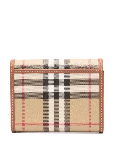 Burberry Lancaster Check Pattern Foldable Wallet In Beige