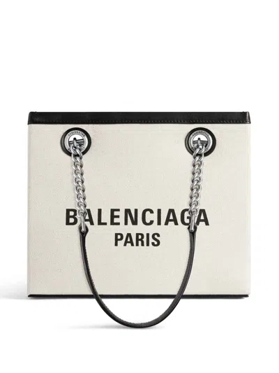 Shop Balenciaga Duty Free Small Canvas Tote Bag In Beige