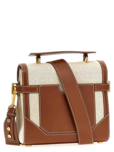 Balmain B-buzz 23 Bag In Canvas And Leather In Beige