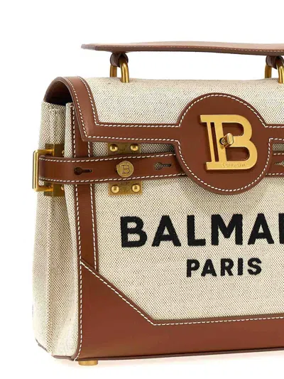 Balmain B-buzz 23 Bag In Canvas And Leather In Beige