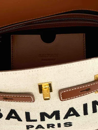 Balmain B-buzz 23 Bag In Canvas And Leather In Beige
