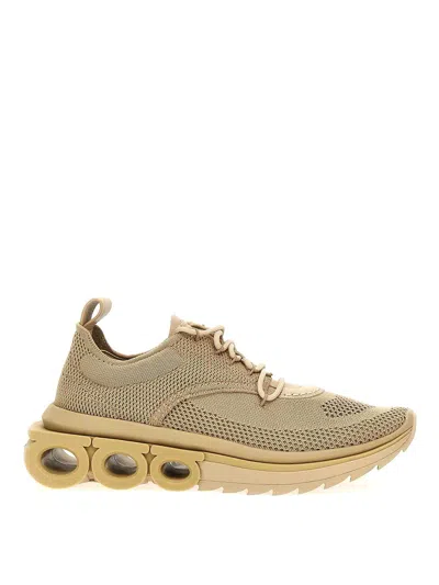 Ferragamo Gancini-plaque Low-top Sneakers In Beige