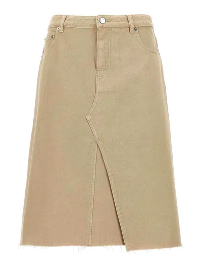 Shop Tory Burch Deconstructed Midi Skirt In Beige