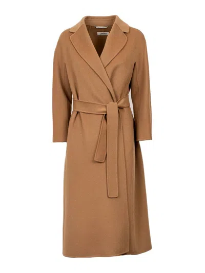 Max Mara Pauline Belted Double Face Virgin Wool Wrap Coat In Beige