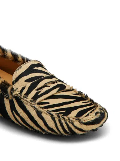 Tod's Zebra Pattern Calf Hair Loafers In Beige