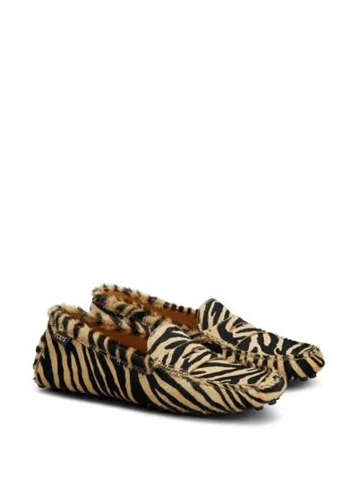 Tod's Zebra Pattern Calf Hair Loafers In Beige