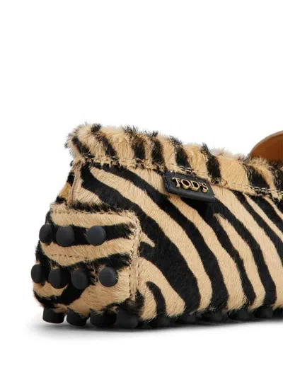 Tod's Zebra Pattern Calf Hair Loafers In Beige