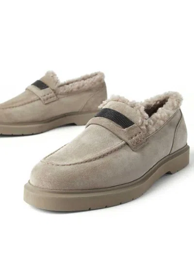 Brunello Cucinelli Penny Loafers In Beige