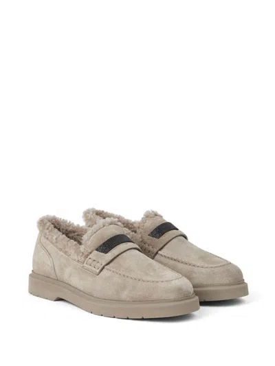 Brunello Cucinelli Penny Loafers In Beige