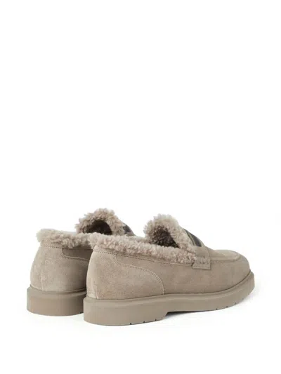 Brunello Cucinelli Penny Loafers In Beige