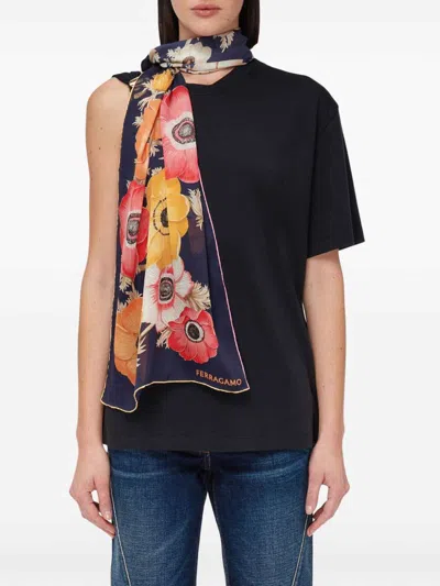 Ferragamo Anemone Print Silk Scarf In Blue
