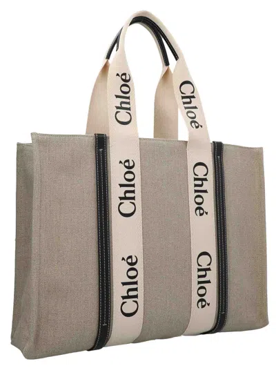 Chloé Woody Medium Canvas Tote In Blue