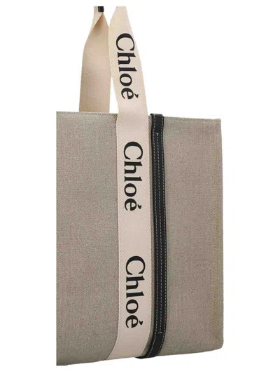 Chloé Woody Medium Canvas Tote In Blue