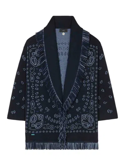 Shop Alanui Bandana Jacquard Cardigan In Blue