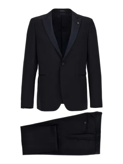 Tagliatore Single-breasted Three-piece Tuxedo Suit In Blue