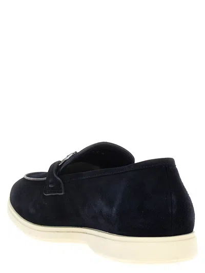 Ferragamo Leather Loafers With Gancini Ornament In Blue