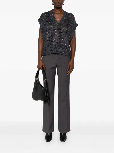 Brunello Cucinelli Sequin-embellished Open-knit Vest In Blue