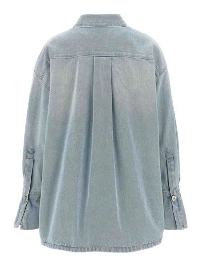 Attico Oversized Embroidered Denim Shirt In Blue