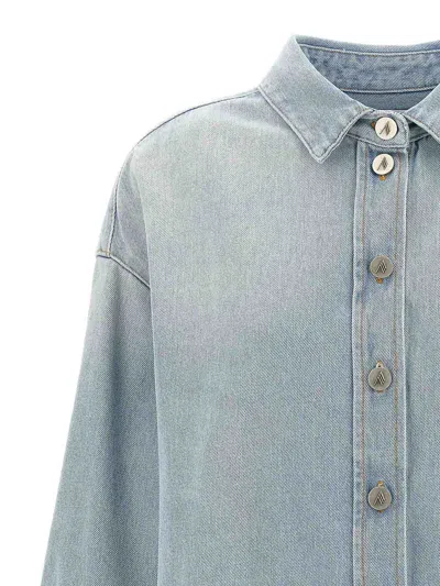 Attico Oversized Embroidered Denim Shirt In Blue