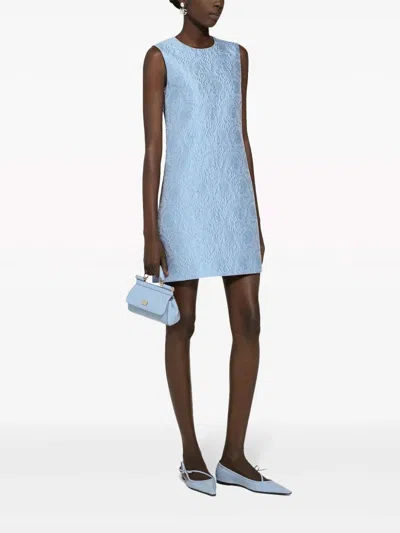 Dolce & Gabbana Short Floral Quilted Jacquard A-line Dress In Light Blue