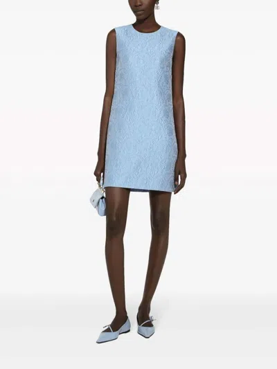 Dolce & Gabbana Short Floral Quilted Jacquard A-line Dress In Light Blue