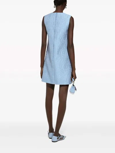 Dolce & Gabbana Short Floral Quilted Jacquard A-line Dress In Light Blue