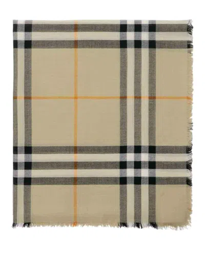 Shop Burberry Giant Check Wool Scarf In Brown