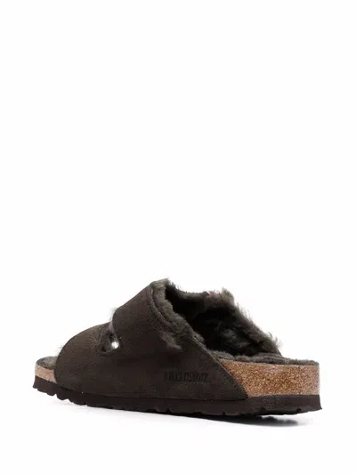 Birkenstock Arizona Brown Fur Suede Slides In Brown