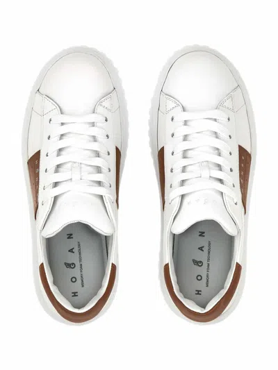 Shop Hogan H-stripes Leather Sneakers In Brown